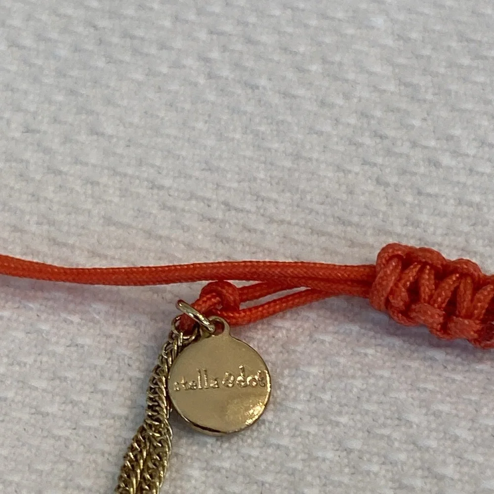 Stella&Dot Gold Bead Double Chain Orange Cord Adjustable Pulley Bracelet Retired